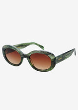 [Color: Emerald] An image of round sunglasses with a green emerald frame from FREYRS.