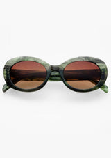 [Color: Emerald] An image of round sunglasses with a green emerald frame from FREYRS.