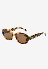 [Color: Milky Tortoise] An image of round sunglasses with a tortoise frame from FREYRS.