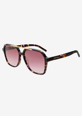 [Color: Lavender] Sunglasses with tortoiseshell frame and purple lenses on a white background