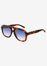 [Color: Blue Tortoise] Sunglasses with a tortoise frame and blue lenses from FREYRS.
