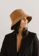 [Color: Brown] A nineties style cotton bucket hat by Gigi Pip. Fully packable and adjustable. 