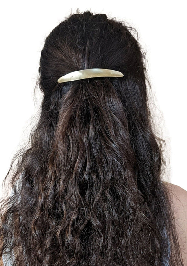 [Color: Brass] A brass hair barrette, handmade in the USA.