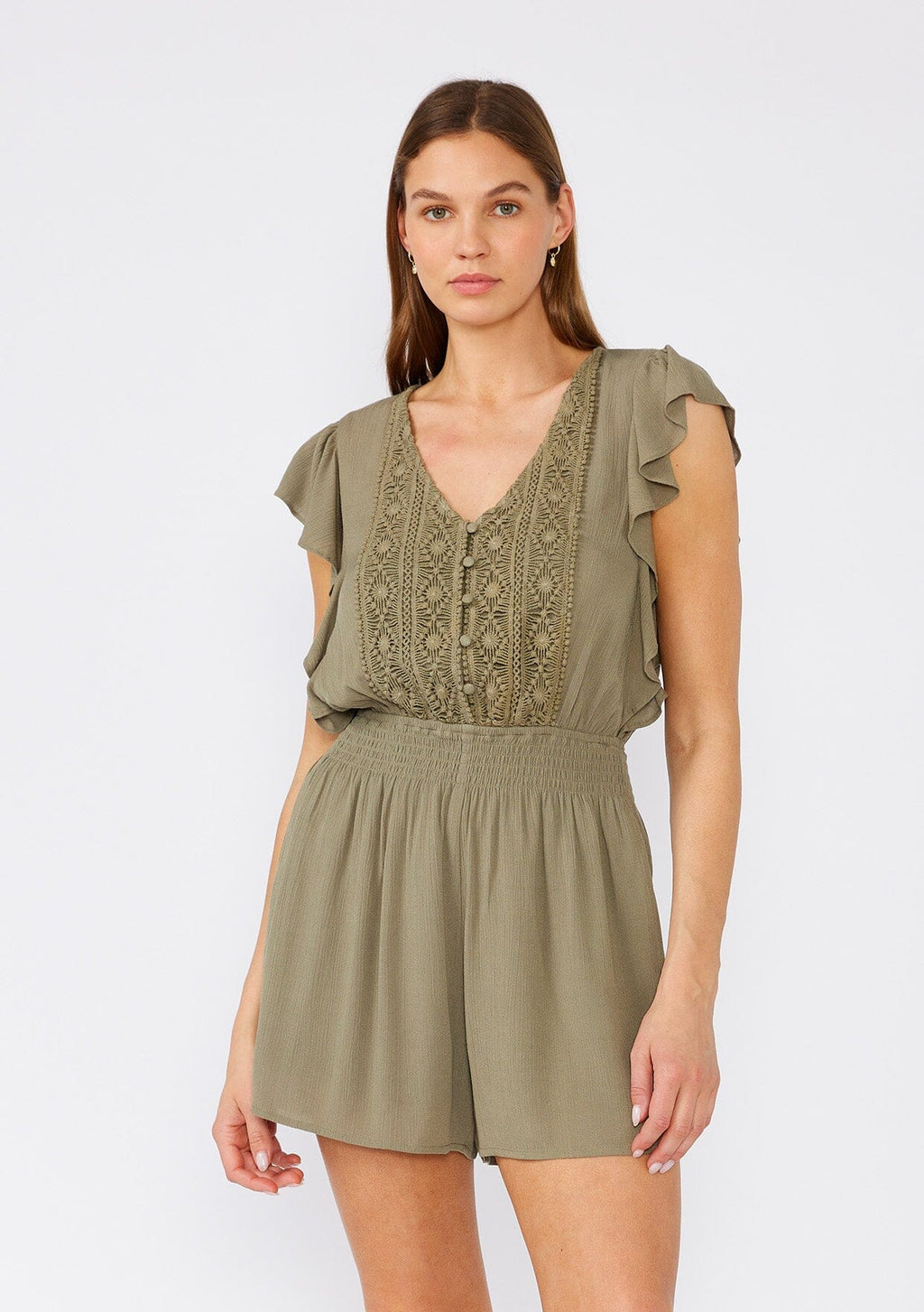 Moxie Crochet Short Romper Olive / S Moxie Crochet Short Romper Olive / S
