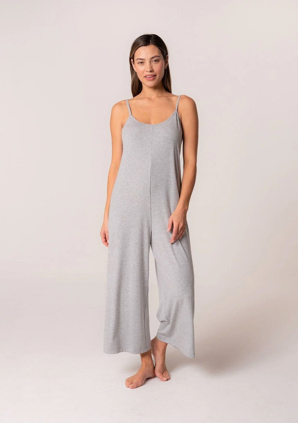Women's Sleeveless Heather Grey Lounge Jumpsuit | LOVESTITCH