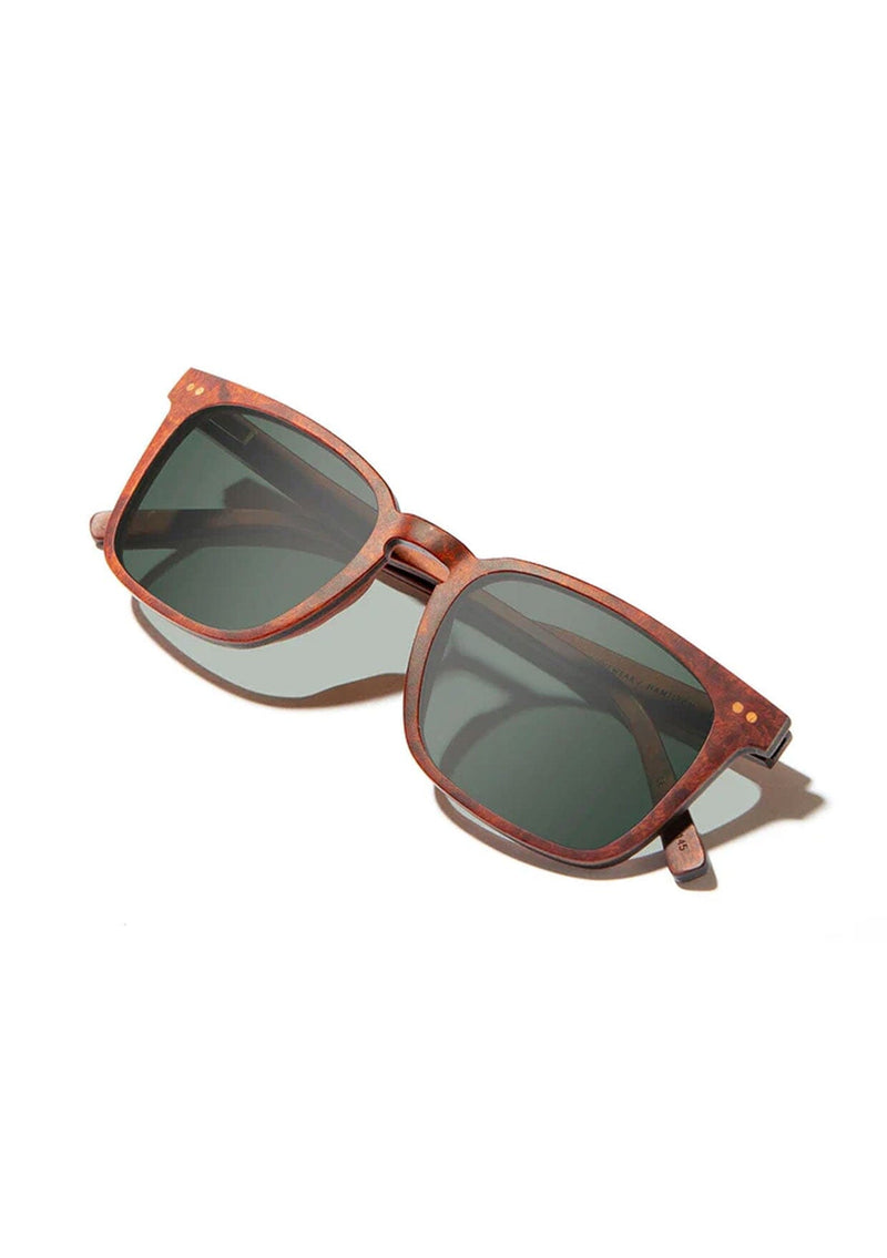 [Color: Redwood Burl] Rectangular shaped sunglasses made with premium grade hardwood.