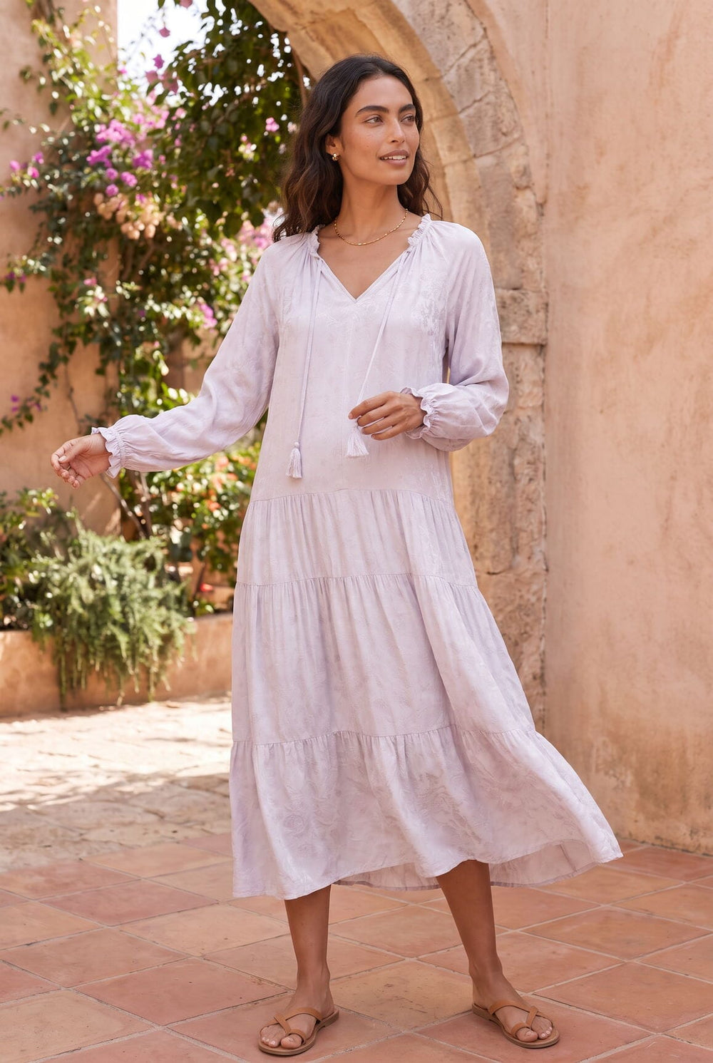 billowy prairie maxi dress Floating Vibes Orchid Tint / M Color:Tuscany Plaid Ann Taylor LOFT Petites featuring an ultra Charcoal Grey