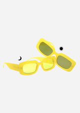 [Color: Pineapple] A pair of rectangle, yellow frames with transition day to night lenses. Made by INDY