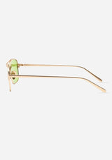 [Color: Green] Matte gold metal straight frame sunglasses with 100% UVA/UVB protected green lenses. 