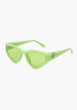 [Color: Lime Green] A modern take on the retro cat eye sunglasses in a lime green frame.