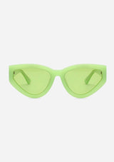 [Color: Lime Green] A modern take on the retro cat eye sunglasses in a lime green frame.