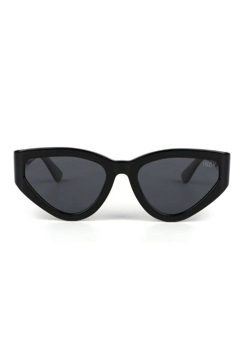 [Color: Black] A modern take on the retro cat eye sunglasses in a black frame.