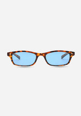 [Color: Black] A pair of slim, rectangle black acetate frames with amber lenses. Made by INDY