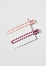 [Color: Mauve/Pink] Purple and pink long alligator style metal hair clips.