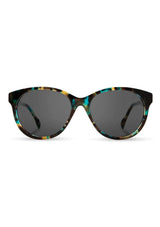 [Color: Blue Coral] Round acetate sunglasses with a wooden inlay.