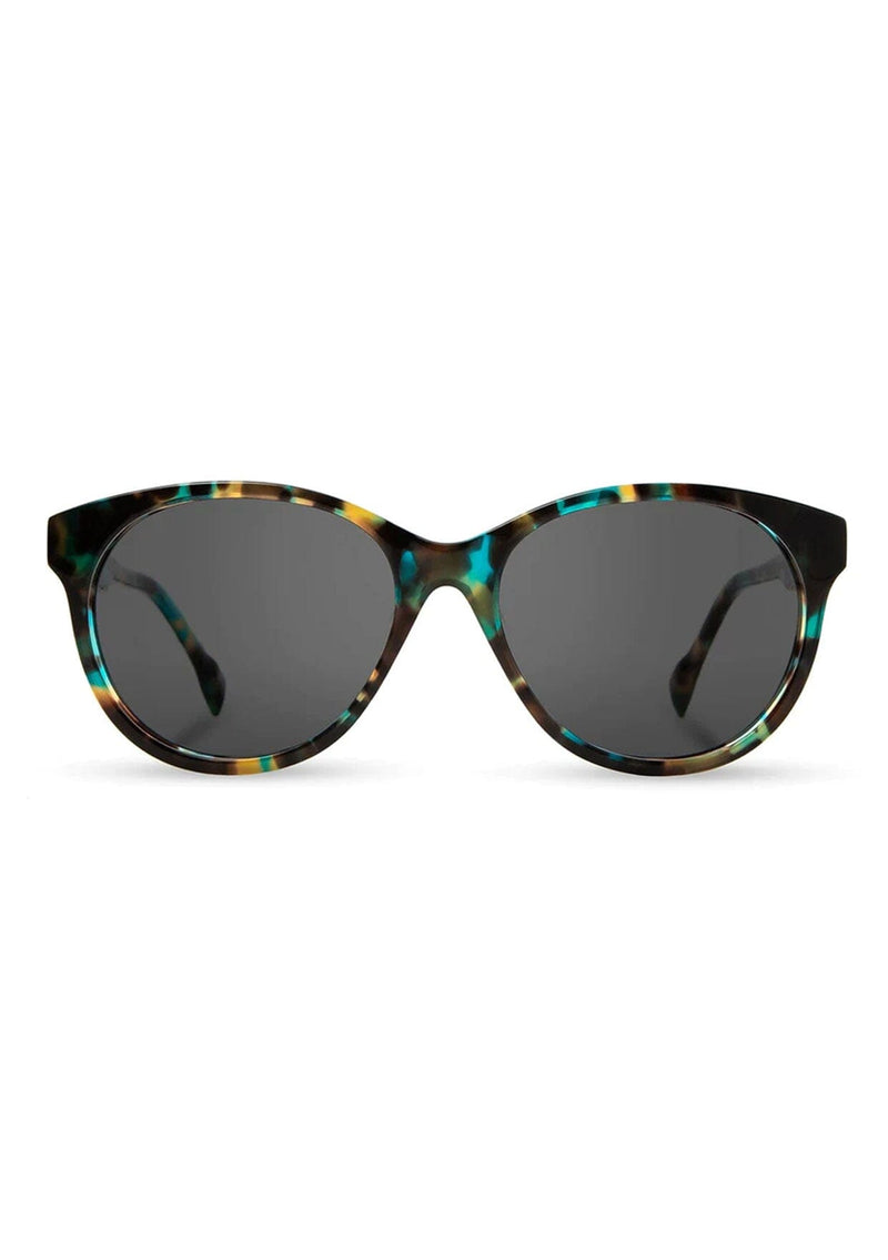 [Color: Blue Coral] Round acetate sunglasses with a wooden inlay.