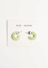 [Color: Tiger Green] A small green acetate hoop earring. 