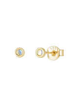 Delicate opal stud earrings. Hypoallergenic studs made with fourteen karat gold plated on a sterling silver base.