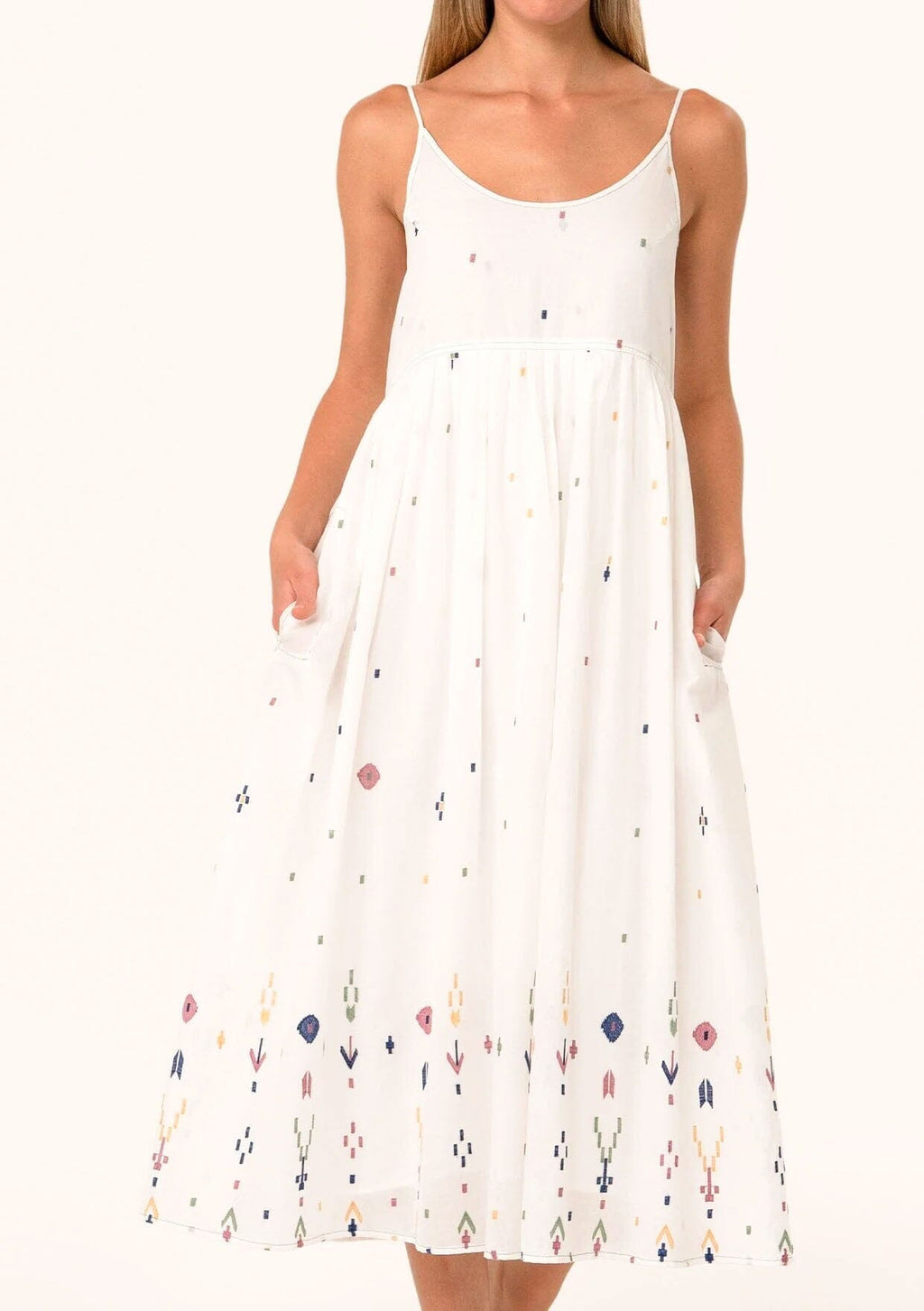 Women's Sleeveless White Cotton Bohemian Midi Dress