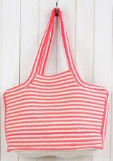 [Color: Pink/Natural] A handwoven striped cotton tote bag. With double strap handles and a wide carry all size.