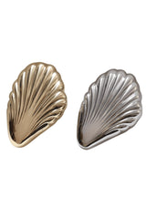 [Color: Silver] Two metallic shell-shaped accessories, one in polished gold and one in polished silver, displayed side-by-side on a plain white background.