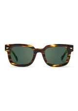 [Color: Jaguar] Sunglasses with a warm grey lens and a brown tortoise acetate frame.