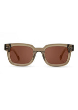 [Color: Sage] Sunglasses with a warm brown lens and a sage brown acetate frame.