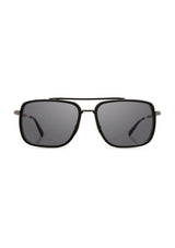 [Color: Matte Black] Black sunglasses with a modern, boxy silhouette.