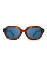 [Color: Burgundy] Acetate Sunglasses with brown frame and blue lenses made by Shwood. 