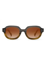 [Color: Oak Moss] Acetate Sunglasses with gradient brown lens and tan lenses made by Shwood. 