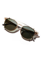 [Color: Ivory] Classic ivory acetate sunglasses with brazed steel metal clip-on polarized lenses. 