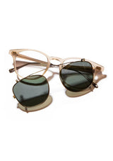 [Color: Ivory] Classic ivory acetate sunglasses with brazed steel metal clip-on polarized lenses. 