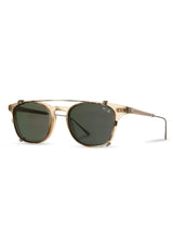 [Color: Ivory] Classic ivory acetate sunglasses with brazed steel metal clip-on polarized lenses. 
