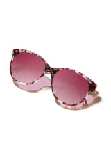 [Color: Cherry Blossom] Round acetate sunglasses with a real flower inlay.