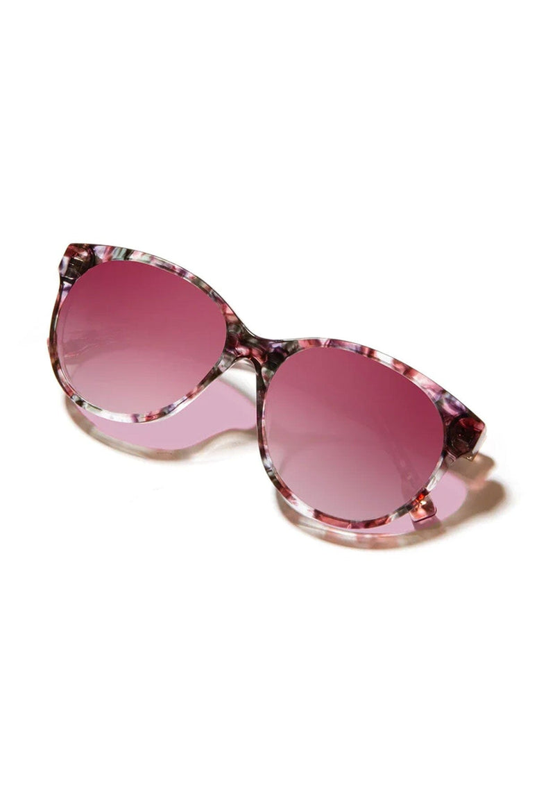 [Color: Cherry Blossom] Round acetate sunglasses with a real flower inlay.