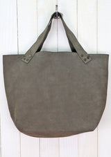 [Color: Smoke] A classic grey suede leather tote bag.