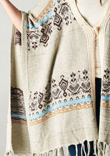 [Color: Lt Taupe/Coffee] A bohemian fringed poncho sweater