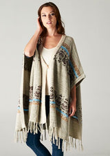 [Color: Lt Taupe/Coffee] A bohemian fringed poncho sweater