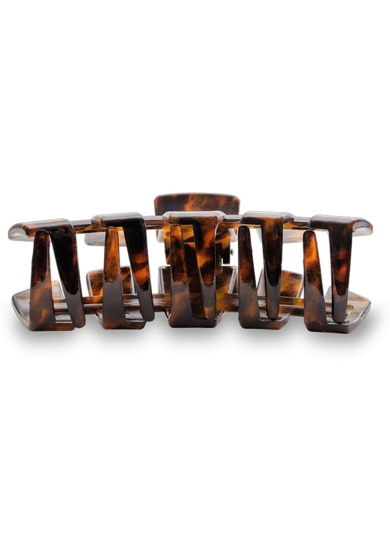 [Color: Tortoise] Dark tortoise brown acetate hair claw clip made by TELETIES