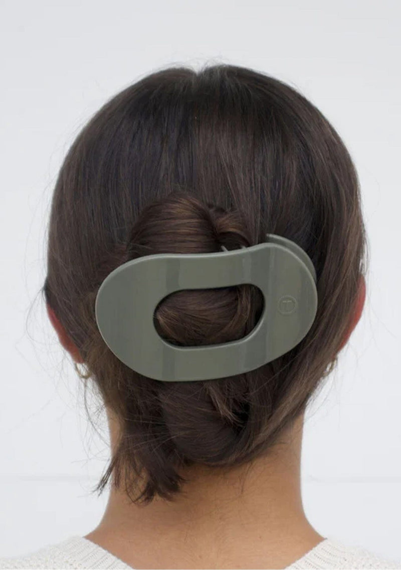 [Color: Sage] Sage green flat round hair clip made by TELETIES