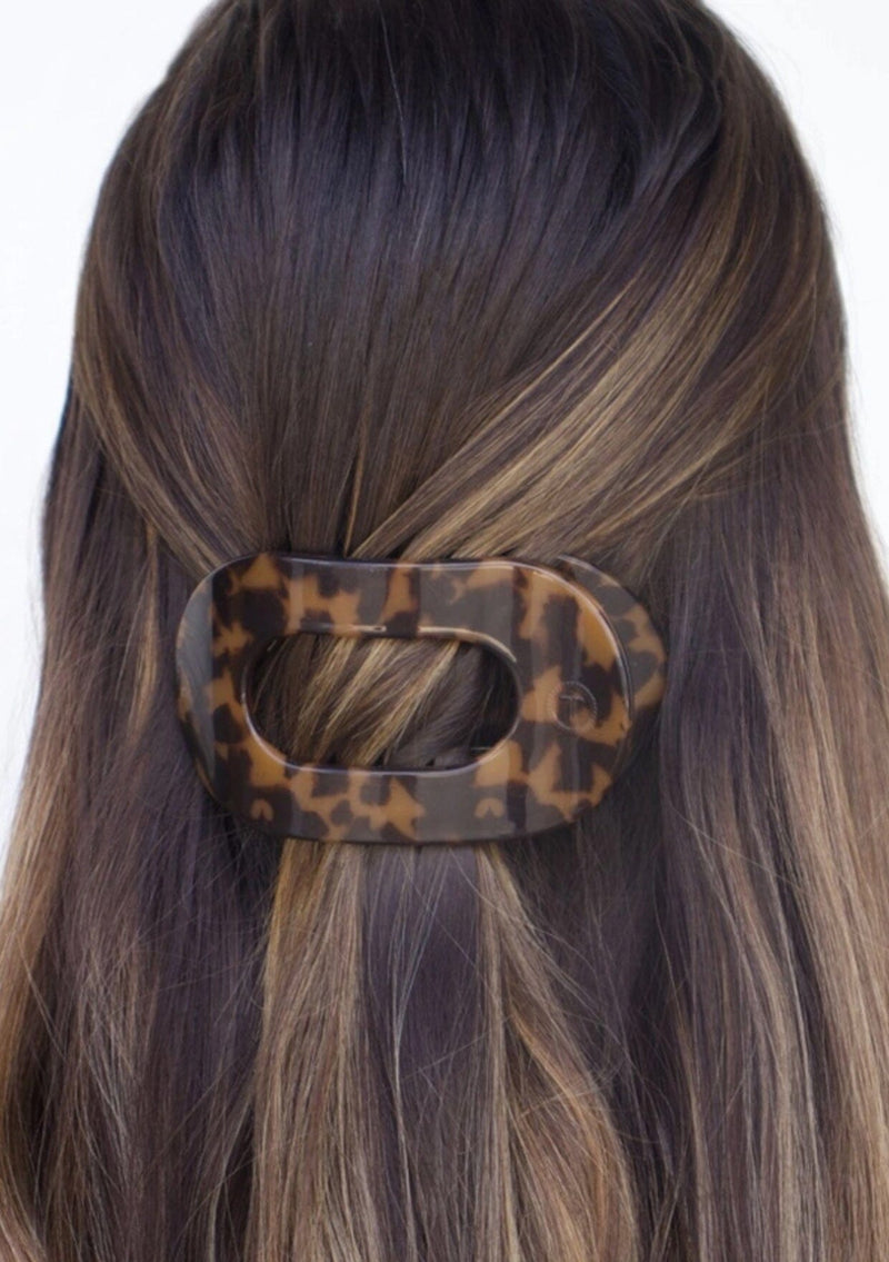 [Color: Tortoise] Tortoise, brown flat round hair clip made by TELETIES