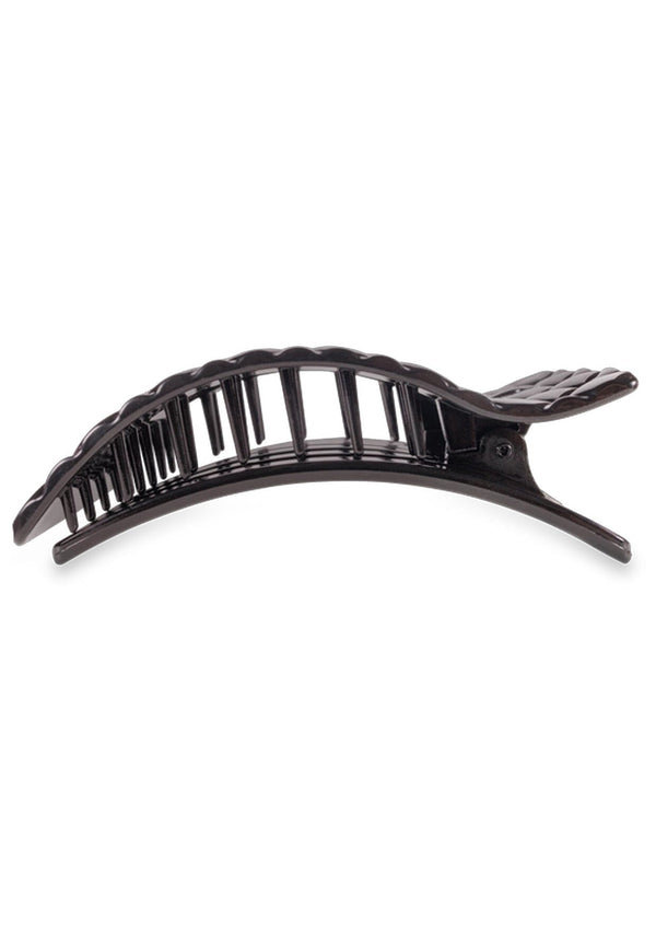 [Color: Black] Black quilted flat rectangle hair clip made by TELETIES