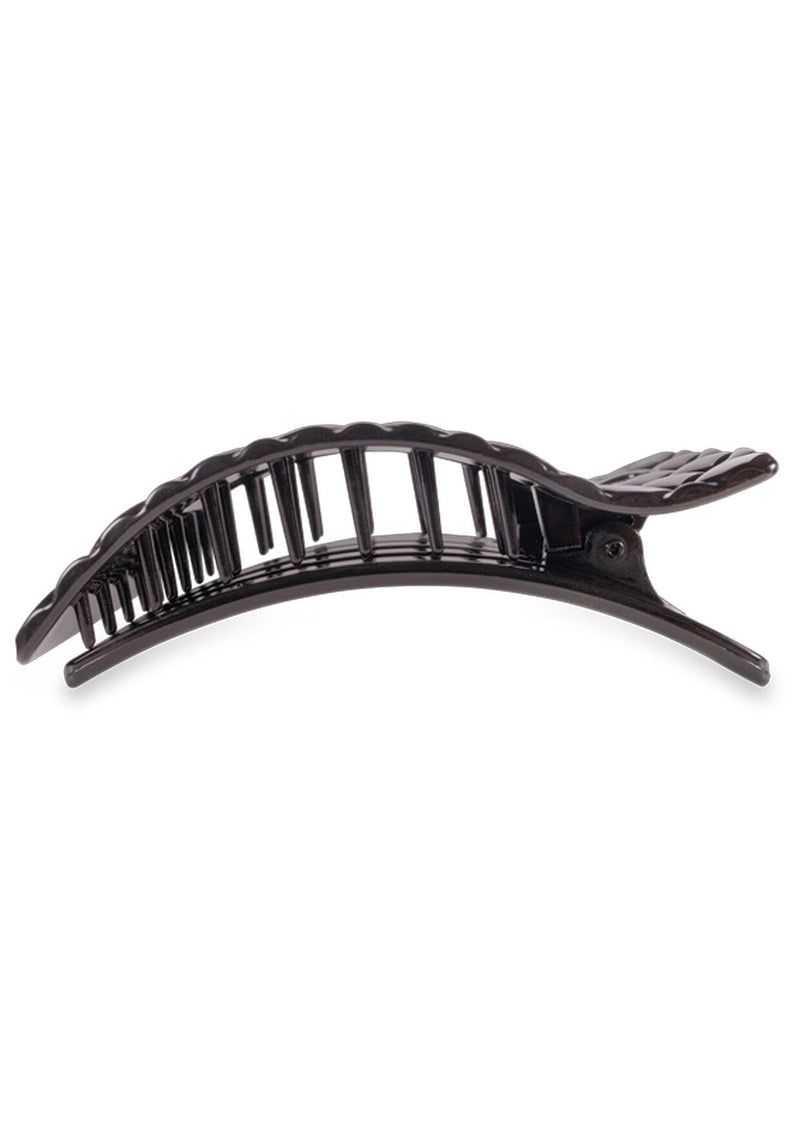 [Color: Black] Black quilted flat rectangle hair clip made by TELETIES