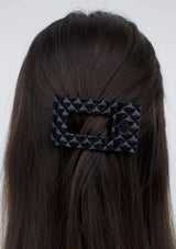 [Color: Black] Black quilted flat rectangle hair clip made by TELETIES