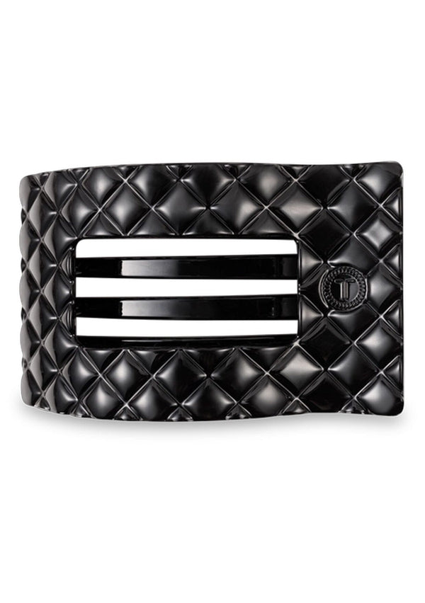[Color: Black] Black quilted flat rectangle hair clip made by TELETIES