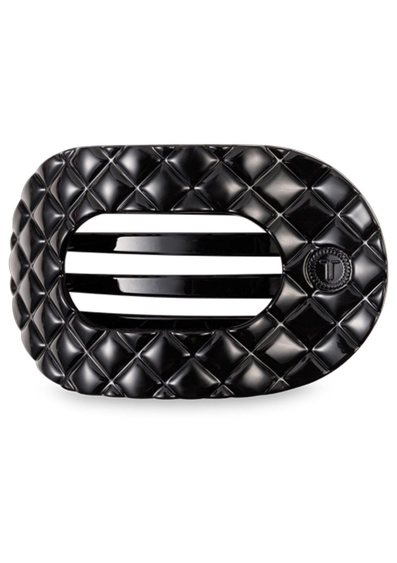 [Color: Black] Black quilted flat round hair clip made by TELETIES