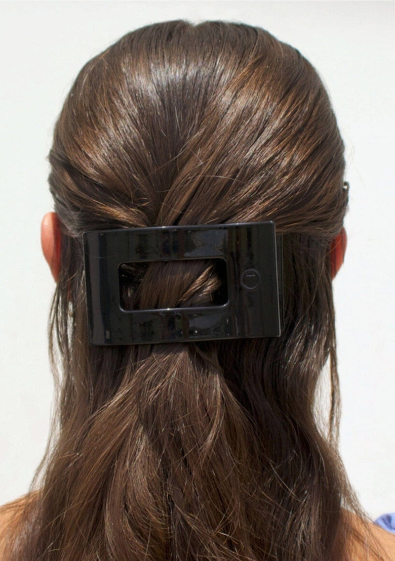 [Color: Black] Black flat rectangle hair clip made by TELETIES