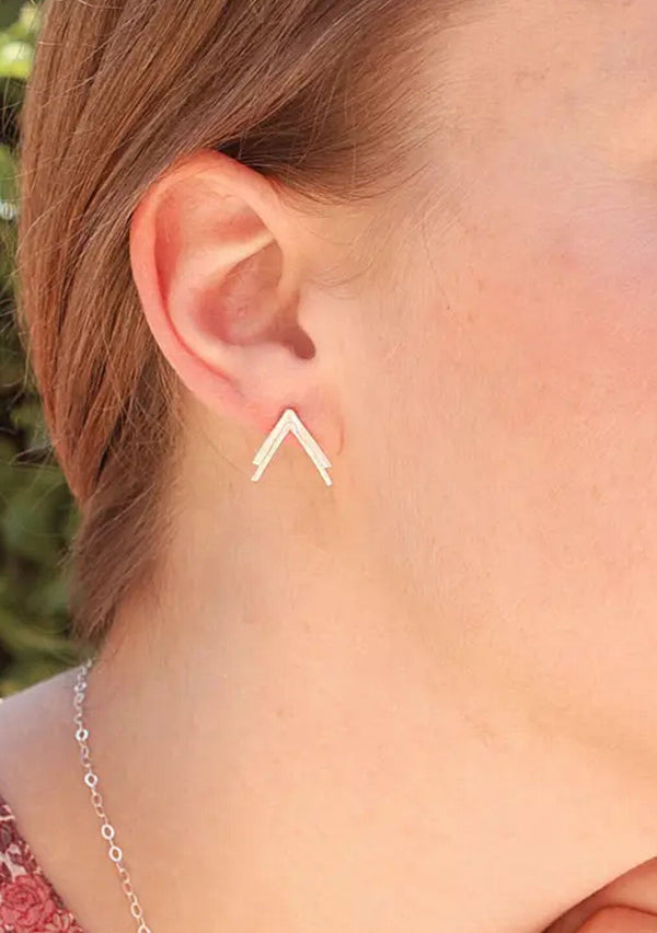Handcrafted sterling silver twin peak earrings.