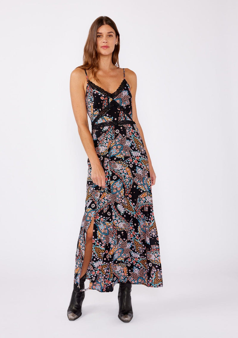Moonlit Bouquet Slip Dress Black/Light Blue / L Moonlit Bouquet Slip Dress Black/Light Blue / L