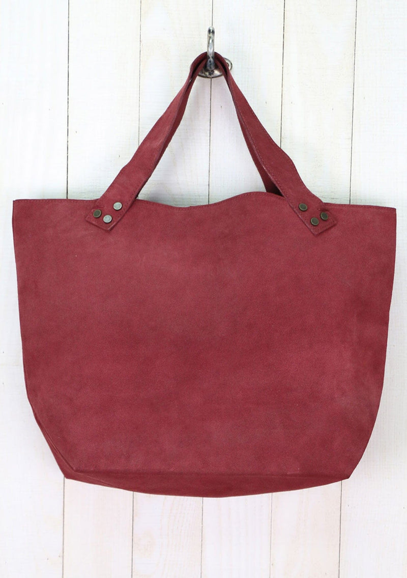 [Color: Vintage Wine] A classic wine red suede leather tote bag.